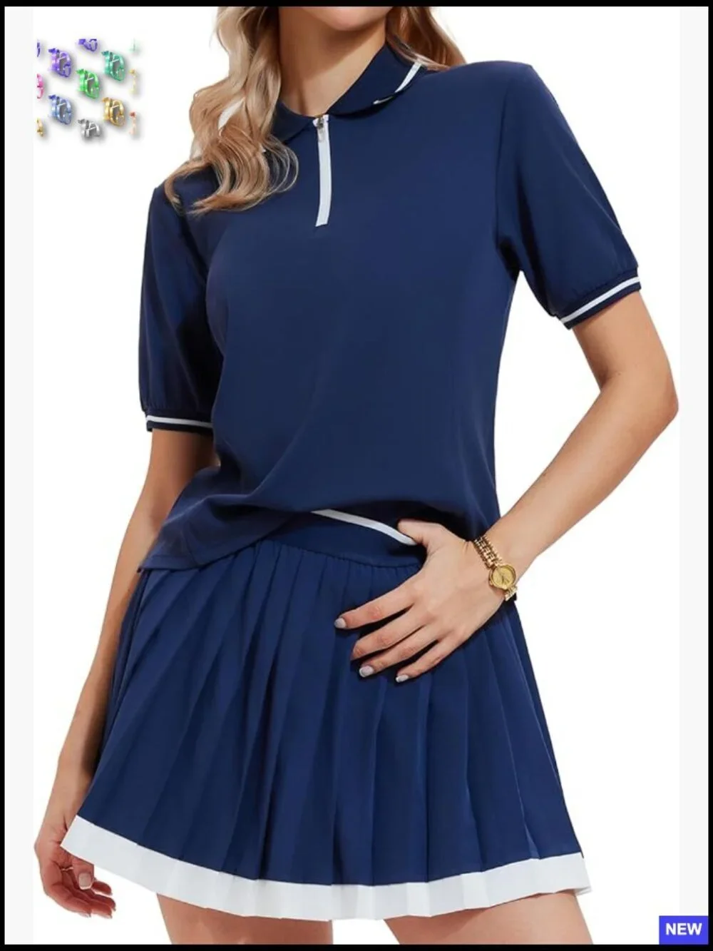 Two Piece Tennis Skirt Set Zip Up Athletic Golf Dress Skorts Pickleball